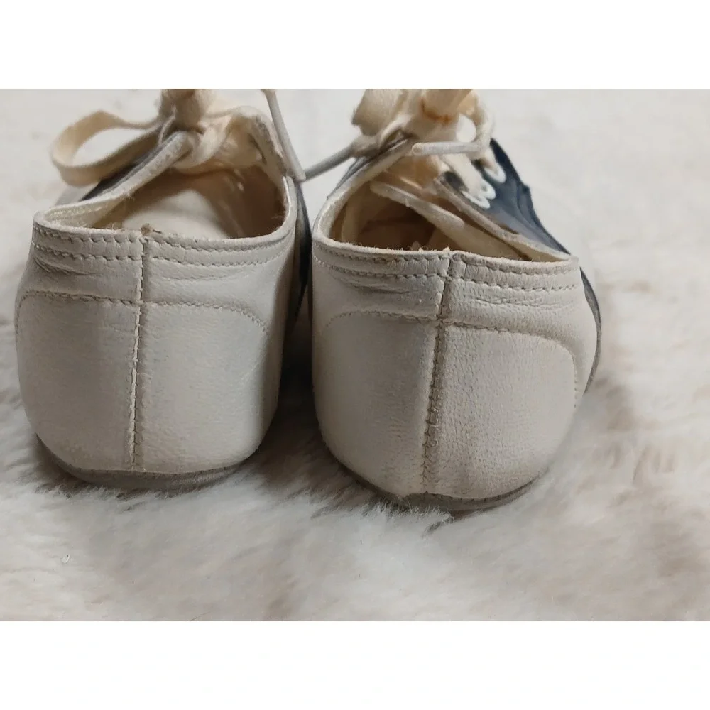 Vtg Mrs. Day's Ideal Baby Shoe White & Navy‎ Soft Leather Shoes Infant  Wearable